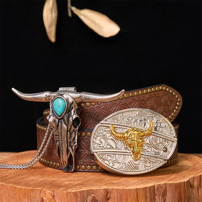 Gold & Silver DIY Hidden Knife Belt Buckle Turquoise Longhorn Pendant Bundle Set