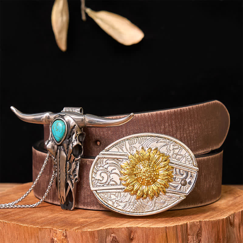 Gold & Silver DIY Hidden Knife Belt Buckle Turquoise Longhorn Pendant Bundle Set