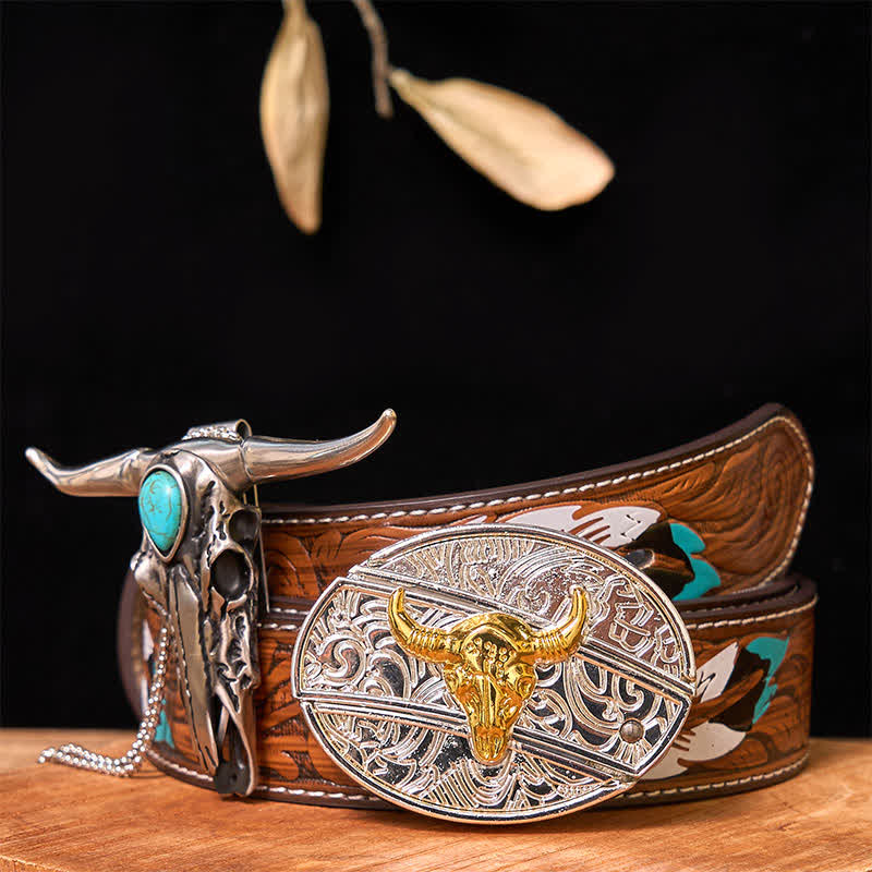 Gold & Silver DIY Hidden Knife Belt Buckle Turquoise Longhorn Pendant Bundle Set