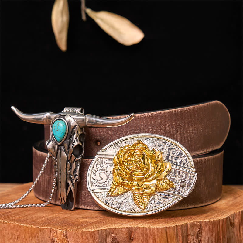 Gold & Silver DIY Hidden Knife Belt Buckle Turquoise Longhorn Pendant Bundle Set