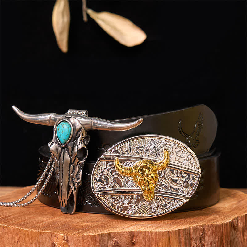 Gold & Silver DIY Hidden Knife Belt Buckle Turquoise Longhorn Pendant Bundle Set