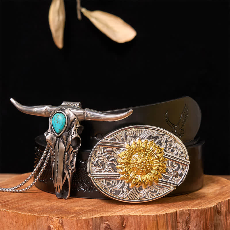 Gold & Silver DIY Hidden Knife Belt Buckle Turquoise Longhorn Pendant Bundle Set