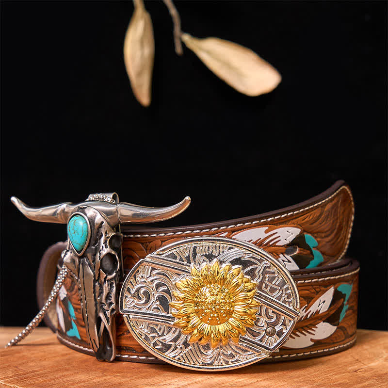 Gold & Silver DIY Hidden Knife Belt Buckle Turquoise Longhorn Pendant Bundle Set