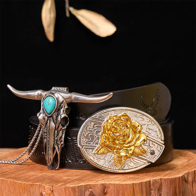 Gold & Silver DIY Hidden Knife Belt Buckle Turquoise Longhorn Pendant Bundle Set