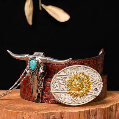 Gold & Silver DIY Hidden Knife Belt Buckle Turquoise Longhorn Pendant Bundle Set