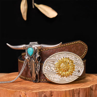 Gold & Silver DIY Hidden Knife Belt Buckle Turquoise Longhorn Pendant Bundle Set