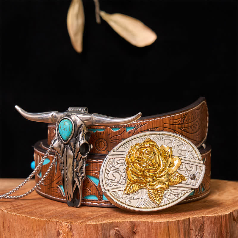 Gold & Silver DIY Hidden Knife Belt Buckle Turquoise Longhorn Pendant Bundle Set