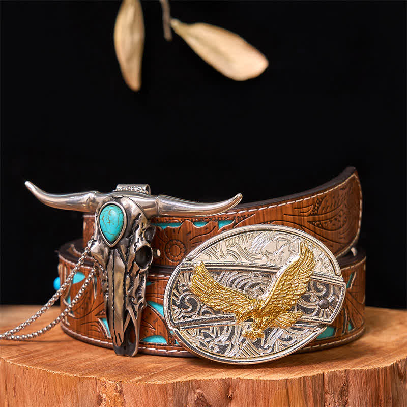 Gold & Silver DIY Hidden Knife Belt Buckle Turquoise Longhorn Pendant Bundle Set