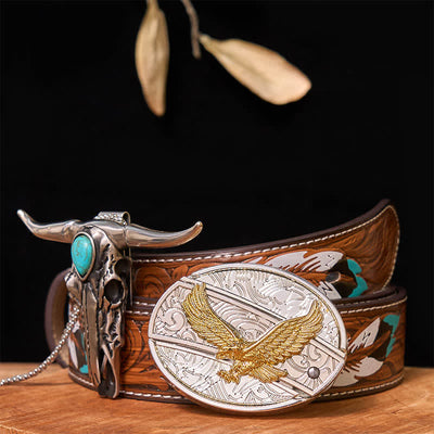 Gold & Silver DIY Hidden Knife Belt Buckle Turquoise Longhorn Pendant Bundle Set