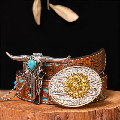 Gold & Silver DIY Hidden Knife Belt Buckle Turquoise Longhorn Pendant Bundle Set