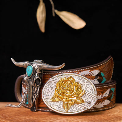 Gold & Silver DIY Hidden Knife Belt Buckle Turquoise Longhorn Pendant Bundle Set