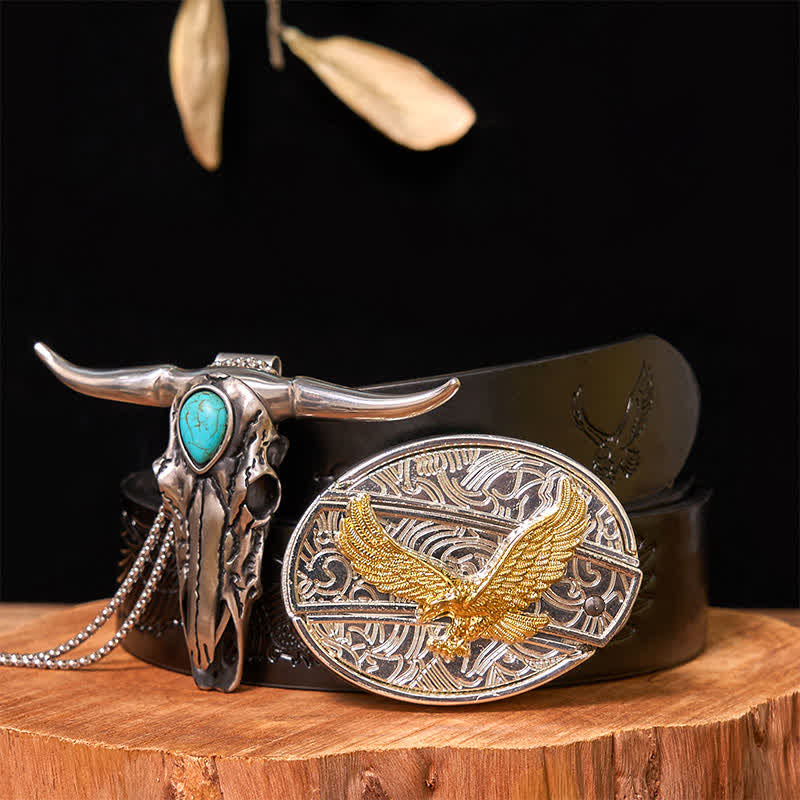 Gold & Silver DIY Hidden Knife Belt Buckle Turquoise Longhorn Pendant Bundle Set