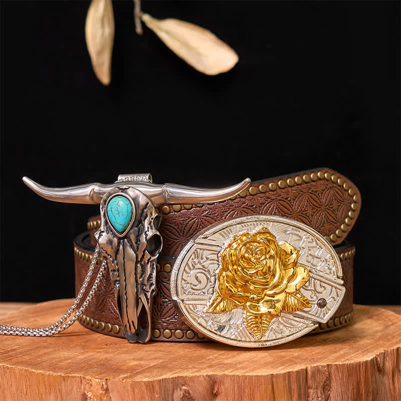 Gold & Silver DIY Hidden Knife Belt Buckle Turquoise Longhorn Pendant Bundle Set