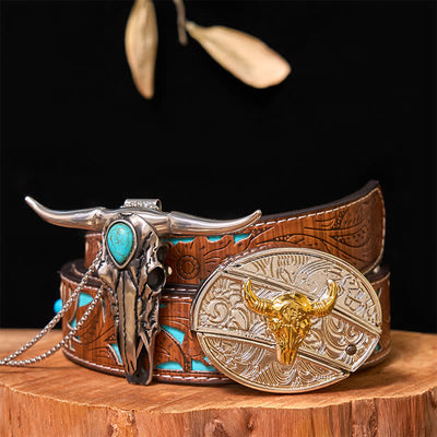 Gold & Silver DIY Hidden Knife Belt Buckle Turquoise Longhorn Pendant Bundle Set