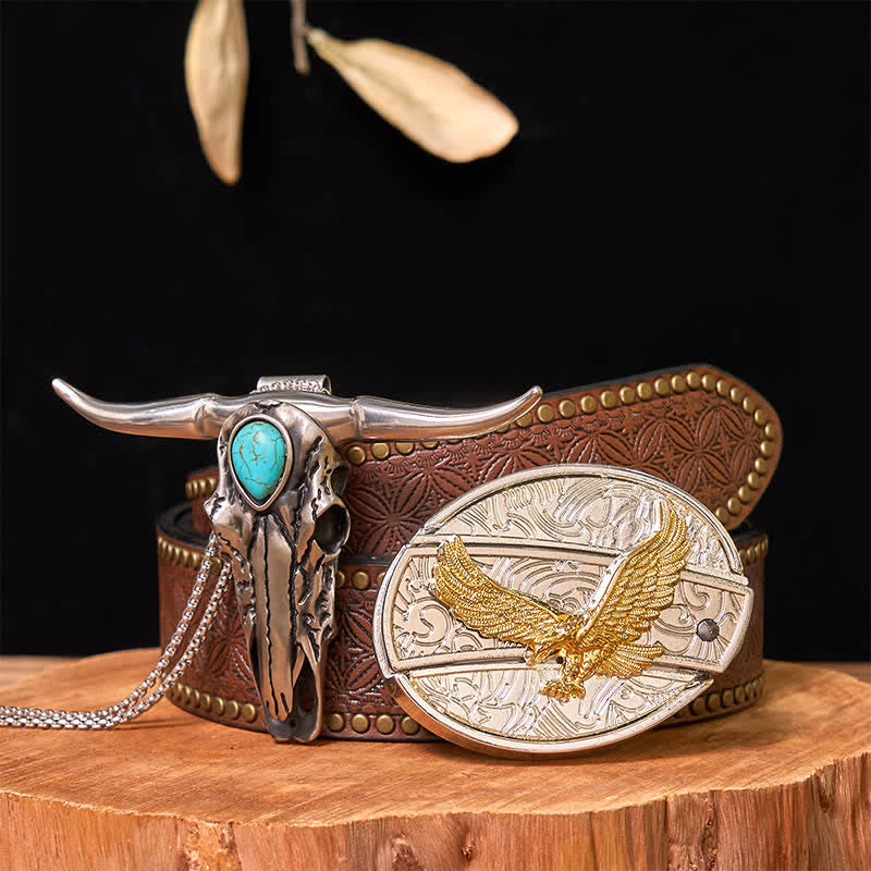 Gold & Silver DIY Hidden Knife Belt Buckle Turquoise Longhorn Pendant Bundle Set