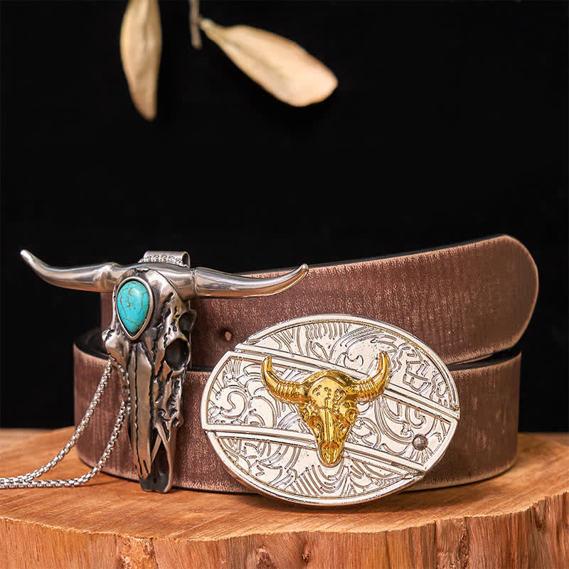 Gold & Silver DIY Hidden Knife Belt Buckle Turquoise Longhorn Pendant Bundle Set