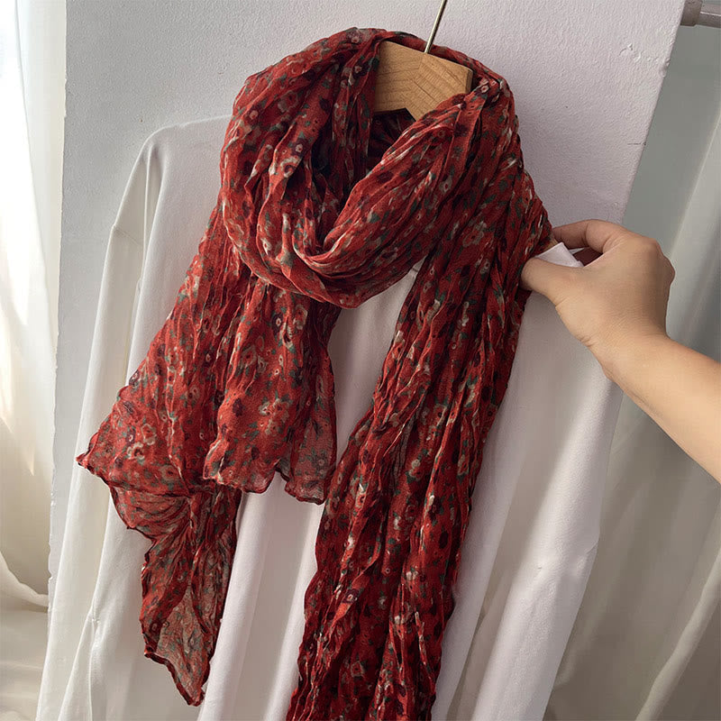 Women's Spring Pleated Floral Pattern Soft Scarf