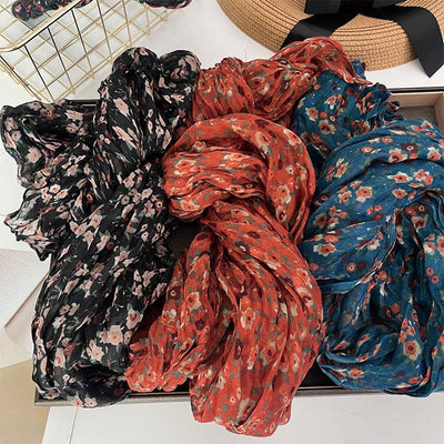 Women's Spring Pleated Floral Pattern Soft Scarf