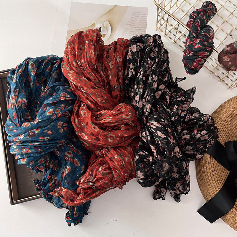 Women's Spring Pleated Floral Pattern Soft Scarf