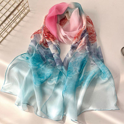 Women's Soft Summer Chiffon Flower Pattern Beach Sunscreen Scarf