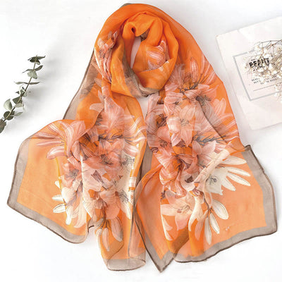 Women's Soft Summer Chiffon Flower Pattern Beach Sunscreen Scarf