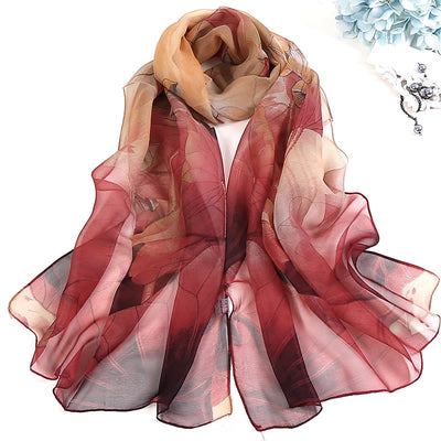 Women's Soft Summer Chiffon Flower Pattern Beach Sunscreen Scarf