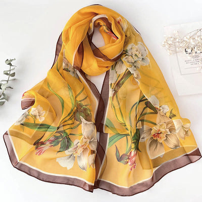 Women's Soft Summer Chiffon Flower Pattern Beach Sunscreen Scarf