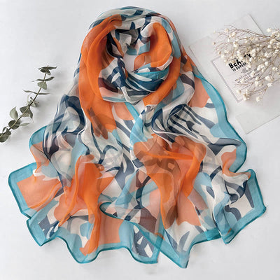 Women's Soft Summer Chiffon Flower Pattern Beach Sunscreen Scarf