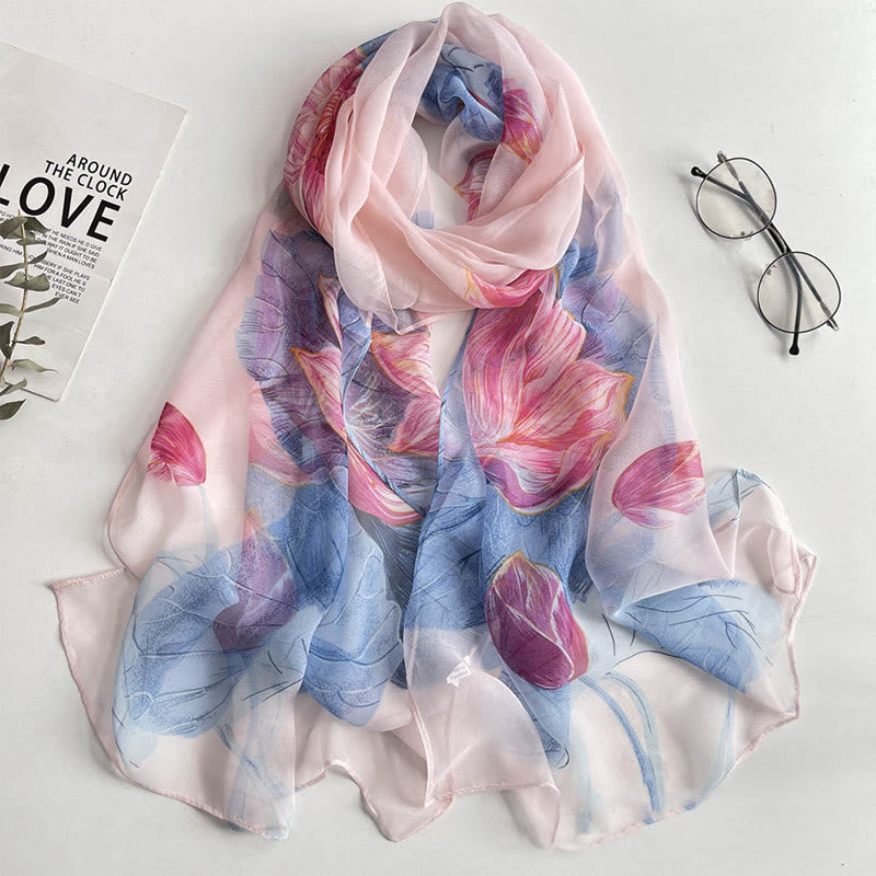 Women's Soft Summer Chiffon Flower Pattern Beach Sunscreen Scarf