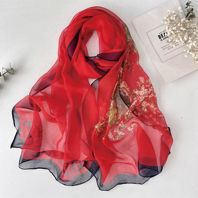 Women's Soft Summer Chiffon Flower Pattern Beach Sunscreen Scarf