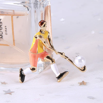 Cartoon Ice Hockey Player Brooch Gold Shirt Accessories