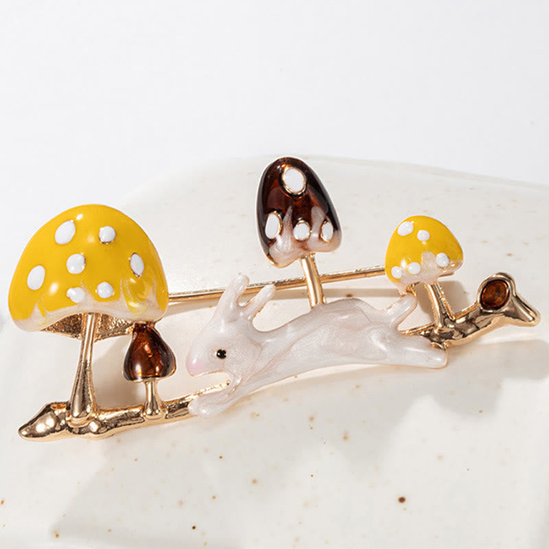 Running Rabbit And Mushroom Brooch Cute Shirt Accessories