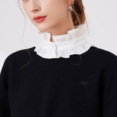 White Pleated Collar With Button Detachable False Collar Shirt