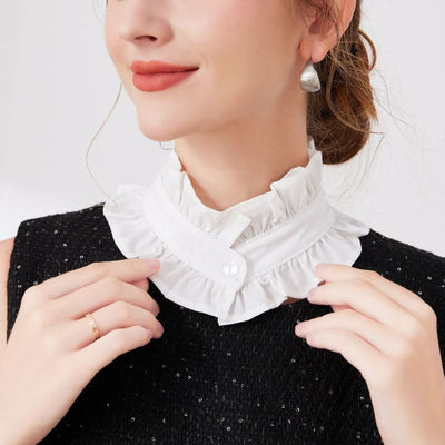 White Pleated Collar With Button Detachable False Collar Shirt