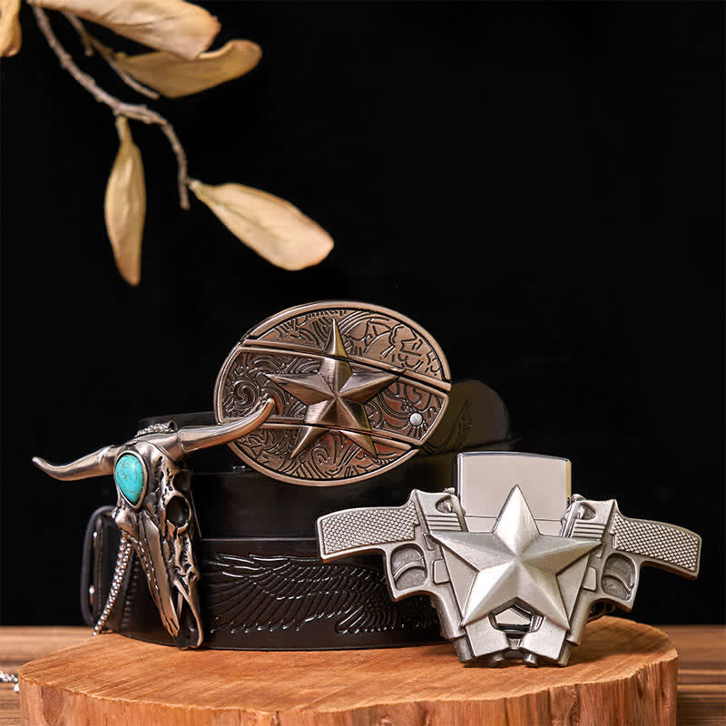 DIY Star Hidden Knife Belt Buckle Lighter Turquoise Longhorn Pendant Bundle Set