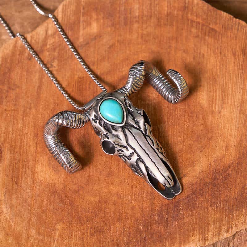 Turquoise Skull Sheep Multi-function Silver Pendant Belt Buckle (Pre-Sale)