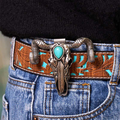 Turquoise Skull Sheep Multi-function Silver Pendant Belt Buckle (Pre-Sale)