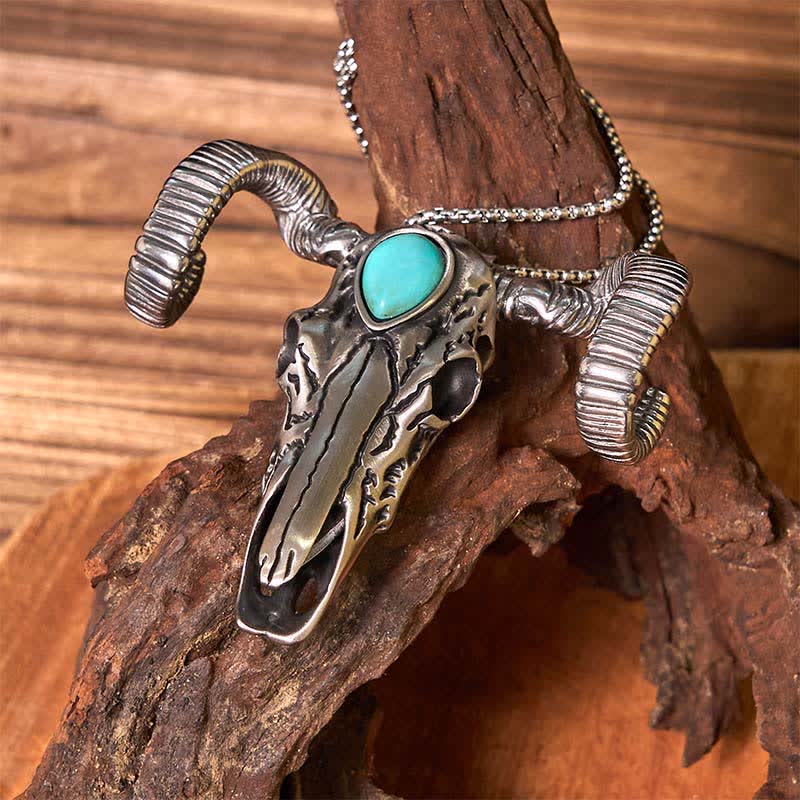 Turquoise Skull Sheep Multi-function Silver Pendant Belt Buckle (Pre-Sale)