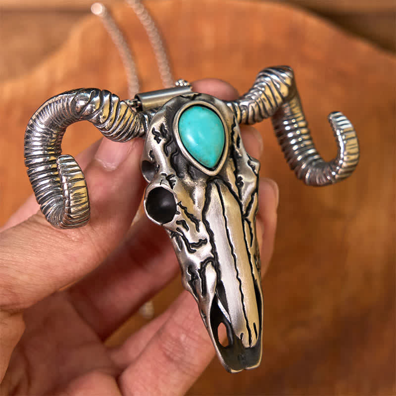 Turquoise Skull Sheep Multi-function Silver Pendant Belt Buckle (Pre-Sale)