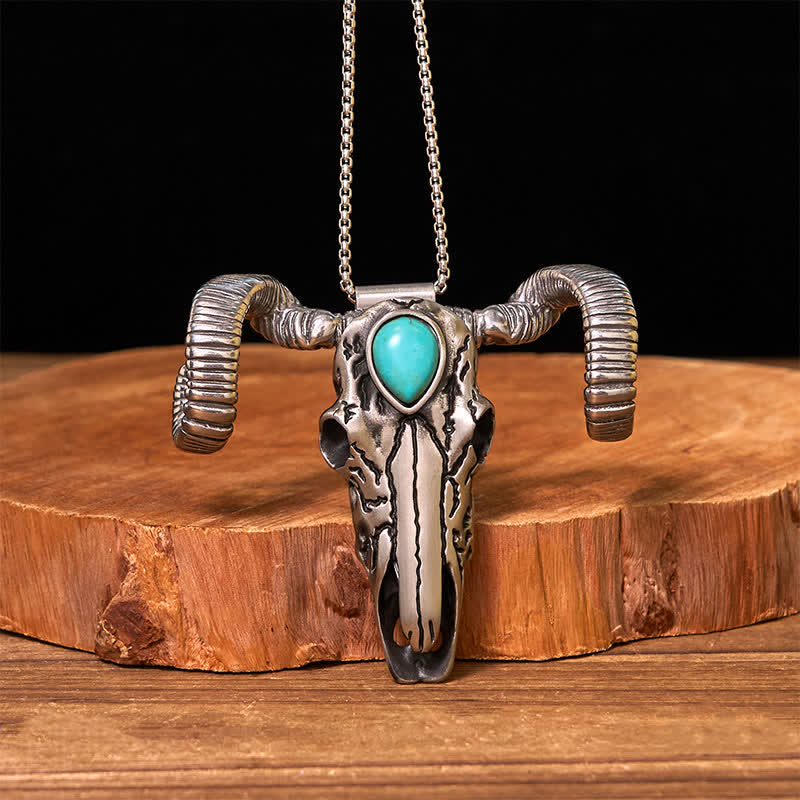 Turquoise Skull Sheep Multi-function Silver Pendant Belt Buckle (Pre-Sale)