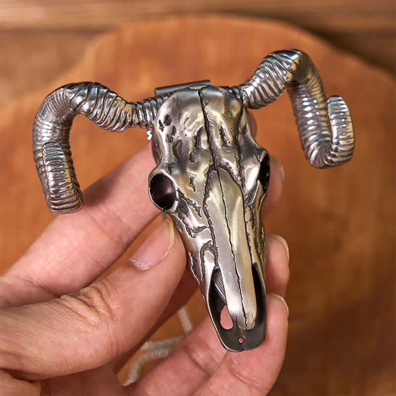 Silver Skull Sheep Multi-function Pendant Belt Buckle (Pre-Sale)