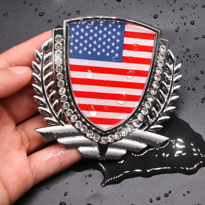 National Flag Metal Sticker Car Badge With Rhinestones