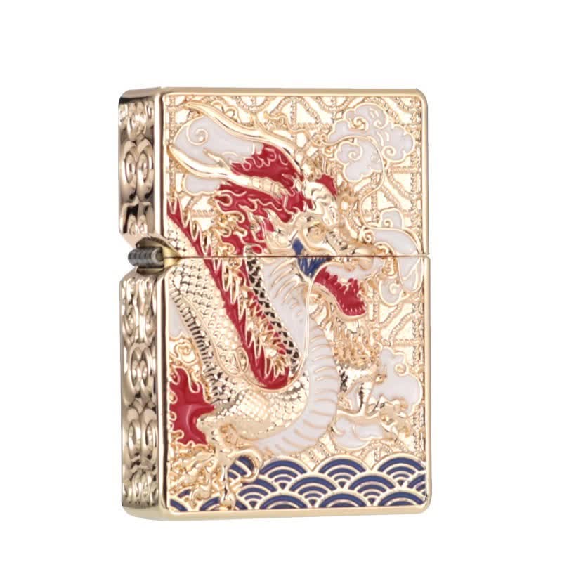 Two-Sided Luxury Dragon Relief Refillable Kerosene Lighter