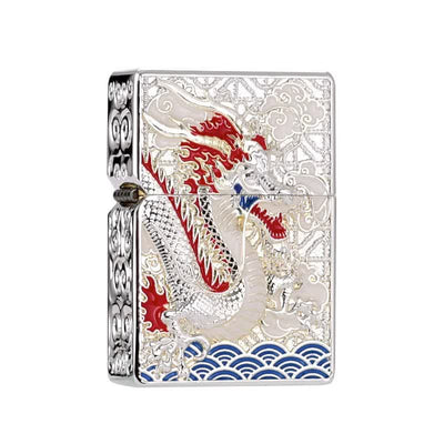 Two-Sided Luxury Dragon Relief Refillable Kerosene Lighter