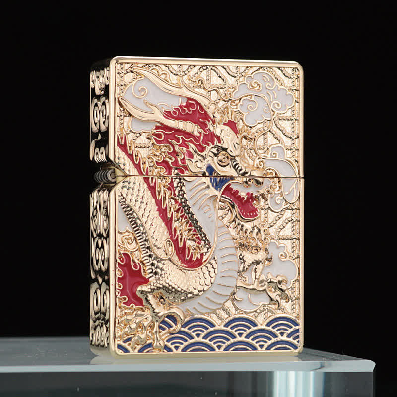 Two-Sided Luxury Dragon Relief Refillable Kerosene Lighter