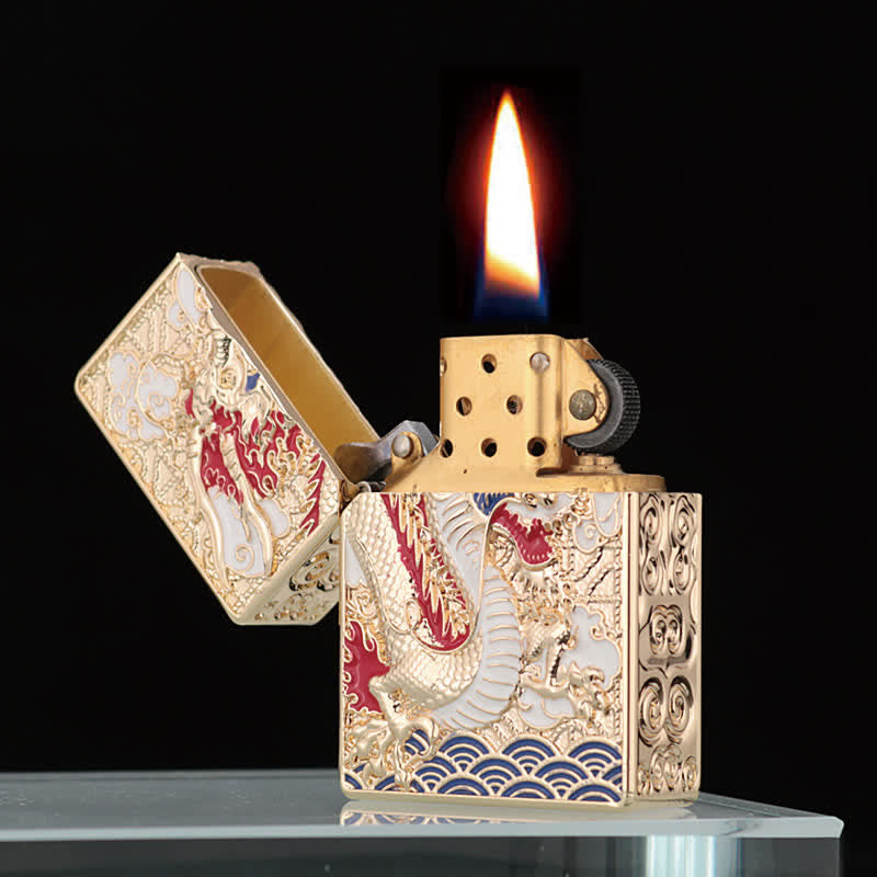 Two-Sided Luxury Dragon Relief Refillable Kerosene Lighter