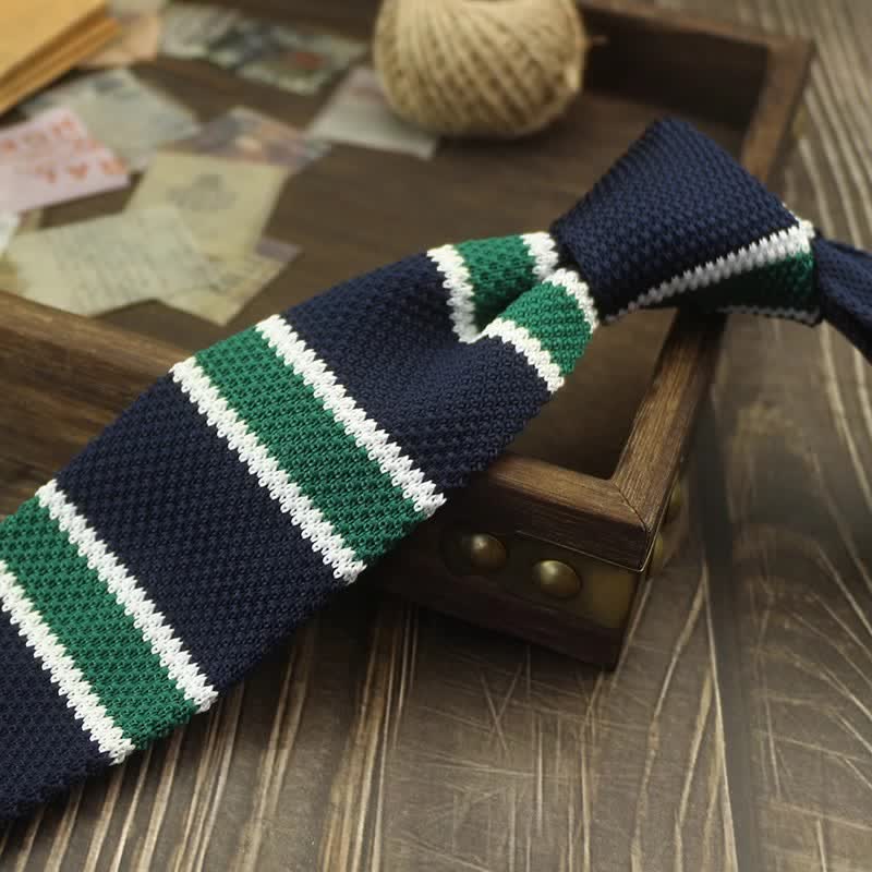 Men's Color Block Pattern Striped Knitted Necktie