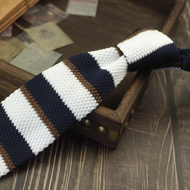 Men's Color Block Pattern Striped Knitted Necktie