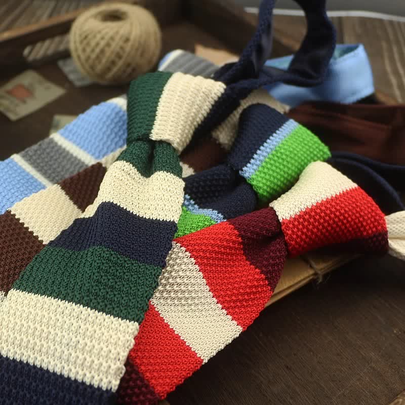 Men's Color Block Pattern Striped Knitted Necktie