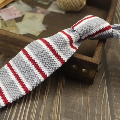 Men's Color Block Pattern Striped Knitted Necktie